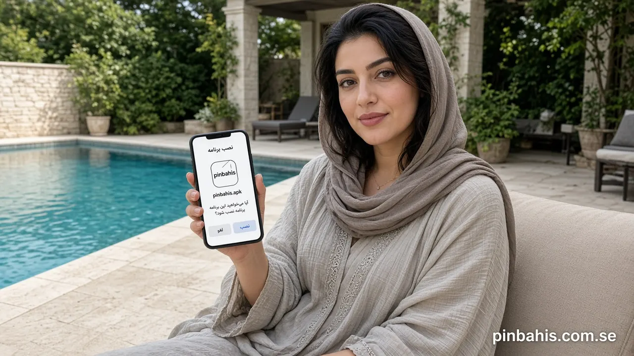 زن کنار استخر در حال نصب اپ پین باهیس